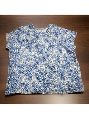 WOMAN WITHIN Plus Size Blouse 4XL - 34/36 - Floral Blue Top